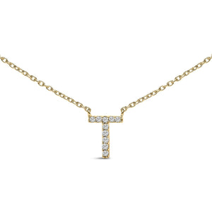 10K Yellow Gold Diamond Accent "A-Z" Block Initial Pendant Necklace