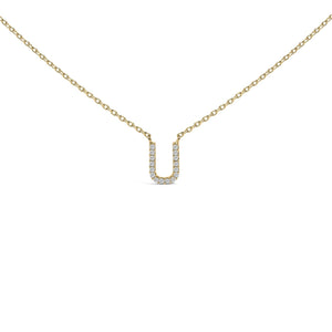 10K Yellow Gold Diamond Accent "A-Z" Block Initial Pendant Necklace