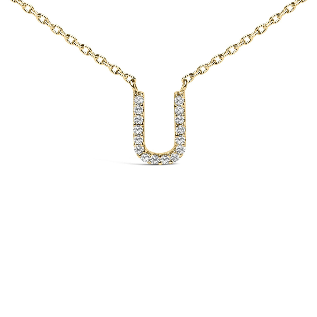10K Yellow Gold Diamond Accent "A-Z" Block Initial Pendant Necklace