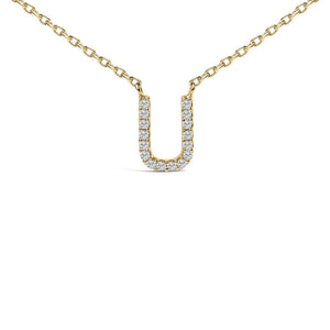 10K Yellow Gold Diamond Accent "A-Z" Block Initial Pendant Necklace