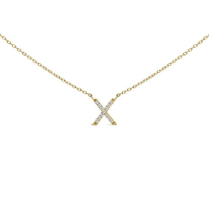 10K Yellow Gold Diamond Accent "A-Z" Block Initial Pendant Necklace