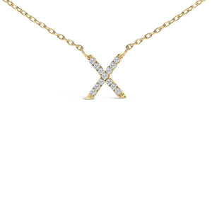10K Yellow Gold Diamond Accent "A-Z" Block Initial Pendant Necklace