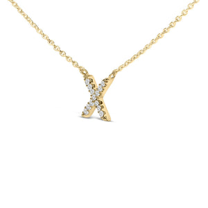 10K Yellow Gold Diamond Accent "A-Z" Block Initial Pendant Necklace