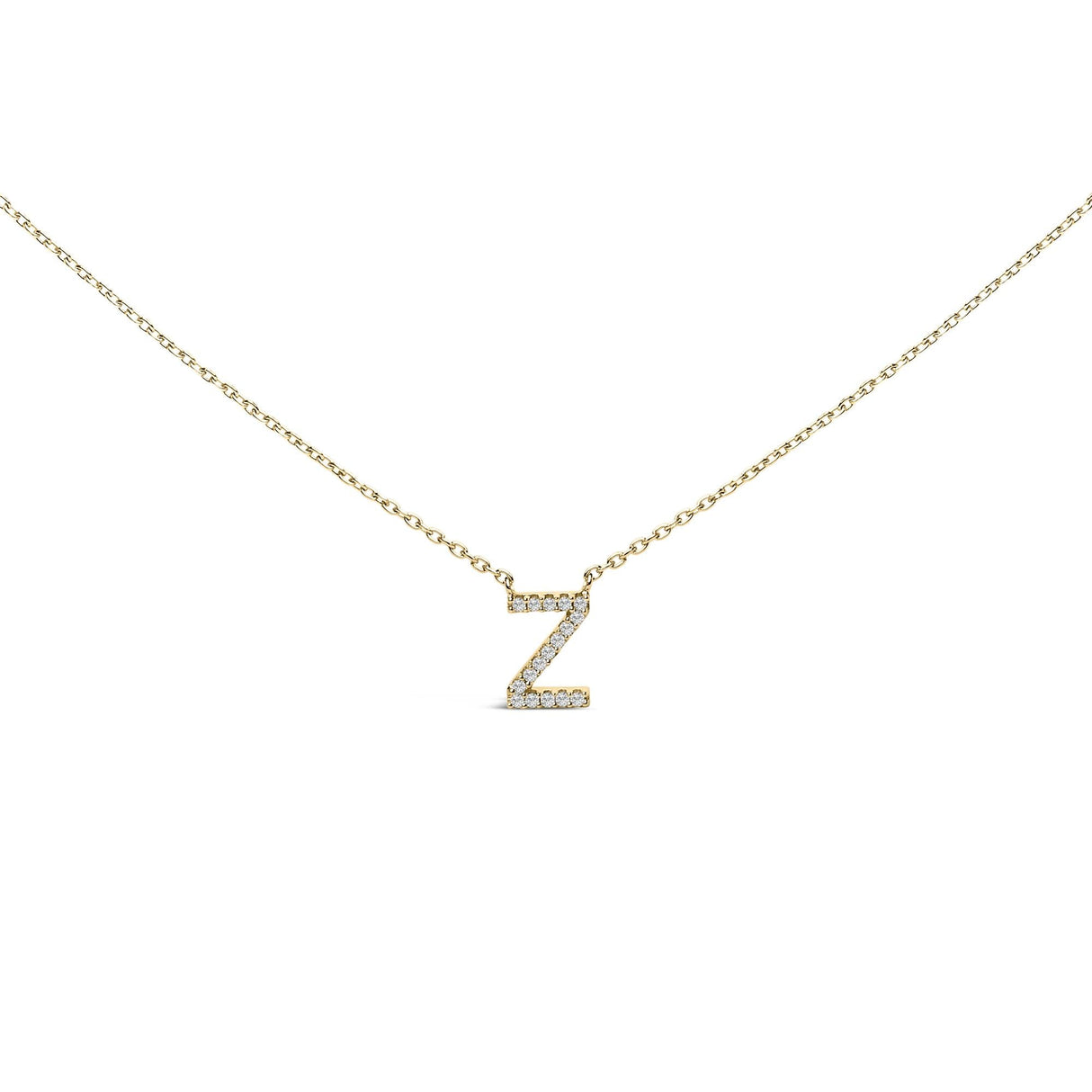 10K Yellow Gold Diamond Accent "A-Z" Block Initial Pendant Necklace