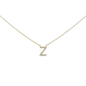 10K Yellow Gold Diamond Accent "A-Z" Block Initial Pendant Necklace