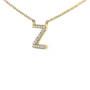 10K Yellow Gold Diamond Accent "A-Z" Block Initial Pendant Necklace