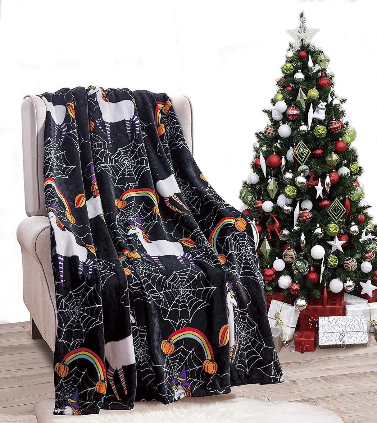 Microplush throw blanket (50" x 60") - rainbow spider horse