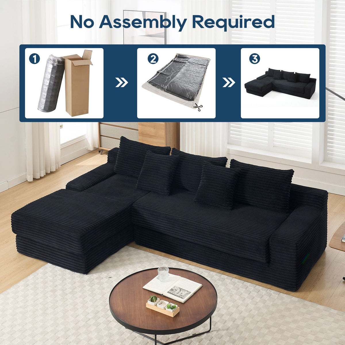 Modern L - Shaped Sectional Couch With Memory Foam