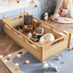Twin Size Floor Platform Bed with Full-Length Guardrails