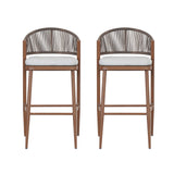 Outdoor Bar Height Metal Frame Counter Stools With Scallop Shaped Backrest & Water Resistant Cushions