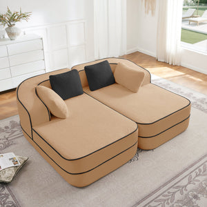 77.2" Teddy Fabric No Assembly Sofa in Camel