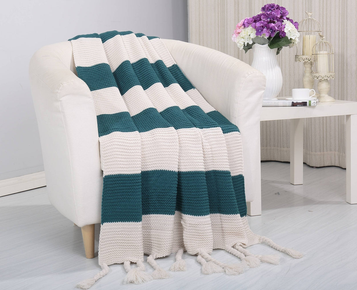 Faith, Hope, Love Home Decor Soft Touch Classic Woven Knitted 2-Tone Throw Blanket With Fringes