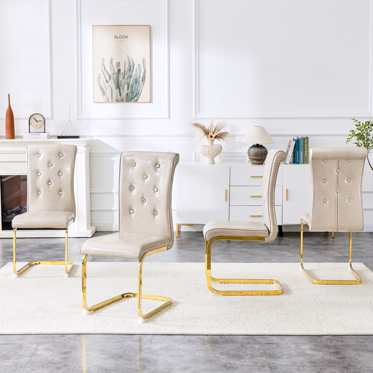 Elegant Design Alligator Skin Upholstered Dining Chairs