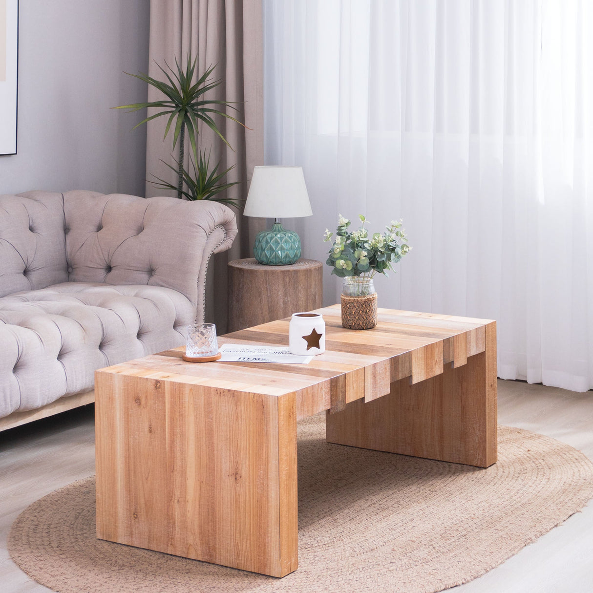 Modern Rustic Coffee Table – 48.2' Rectangular Center Table for Living Room