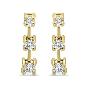 14K Yellow Gold 1/2 Cttw Round Diamond 3 Stone Graduated Linear Drop Past, Present and Future Stud Earrings (H-I Color, SI1-SI2 Clarity)