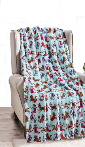 Faith, Hope, Love Home Decor Home Essentials Ultra Soft Blue Christmas Cats Holiday Throw Blanket (50" X 60")