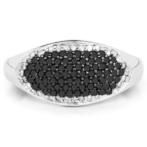 0.46 Carat Genuine Black Diamond and White Diamond .925 Sterling Silver Ring