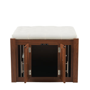 2 in 1 Walnut Dog Crate Nightstand with Storage