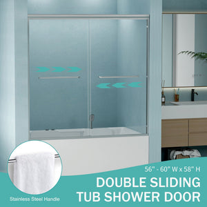 Double Sliding Bathtub Shower Door, Semi Frameless Bypass
