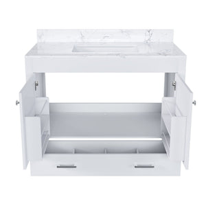 43" Bathroom Vanity With Artificial Marble Carrara Top Set, Multi Functional Cabinet With Doors And Drawer - White