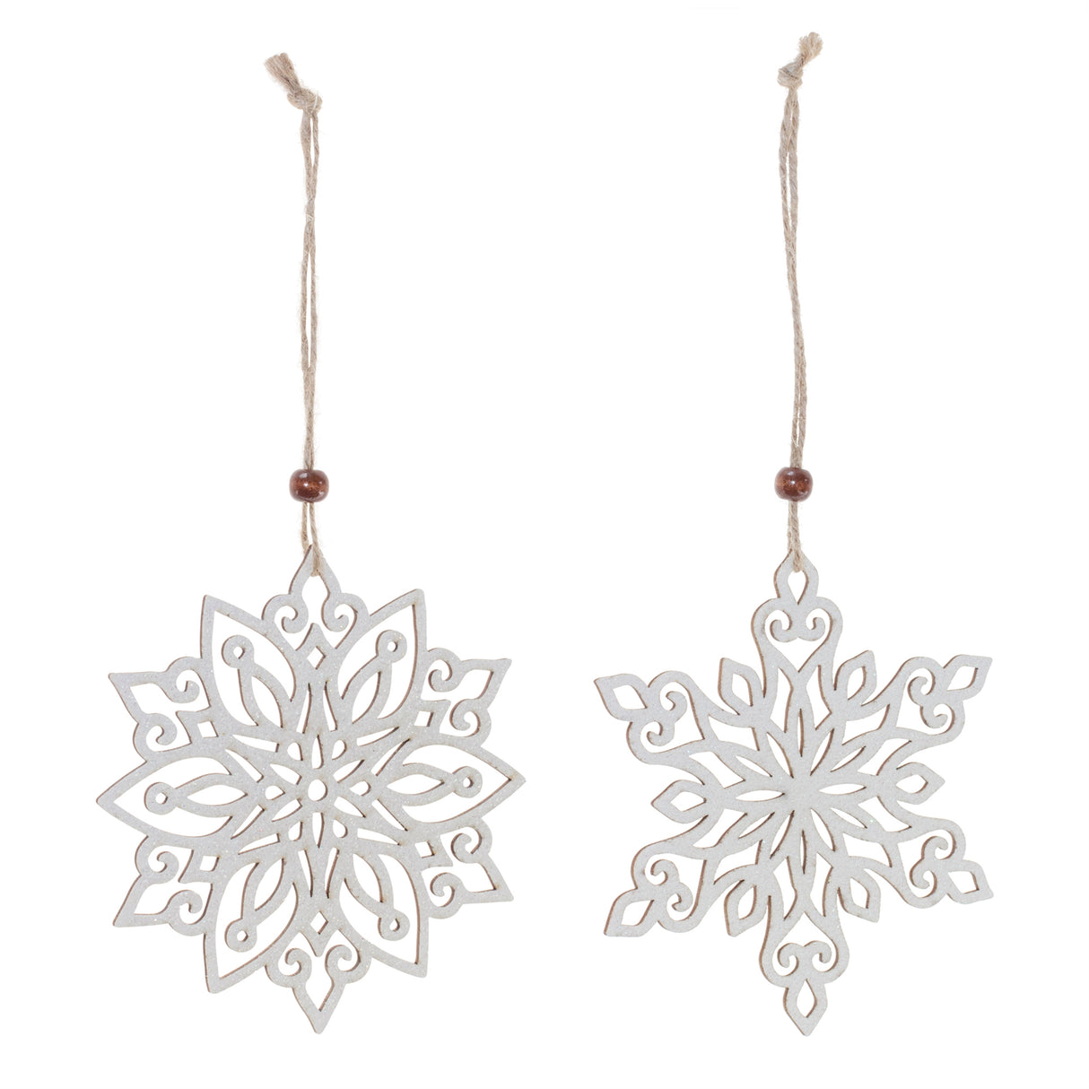 5" Wood Cut-Out Snowflake Ornament (Set of 12)