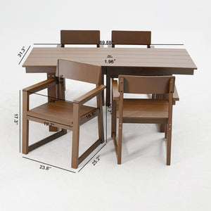 5 Piece Outdoor Dining Set with Umbrella Hole and 4 Armrest Chairs