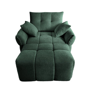 Ergonomic Single Seater Sofa with Ottoman in High-Green Chenille