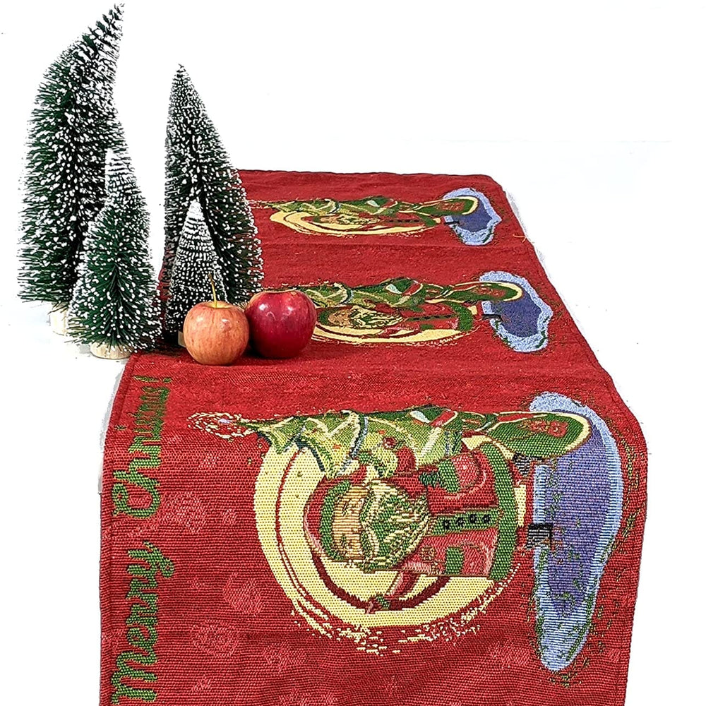 Red Santa Claus Christmas Tree Woven Tapestry Dining Table Runner (17615)