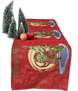 Red Santa Claus Christmas Tree Woven Tapestry Dining Table Runner (17615)