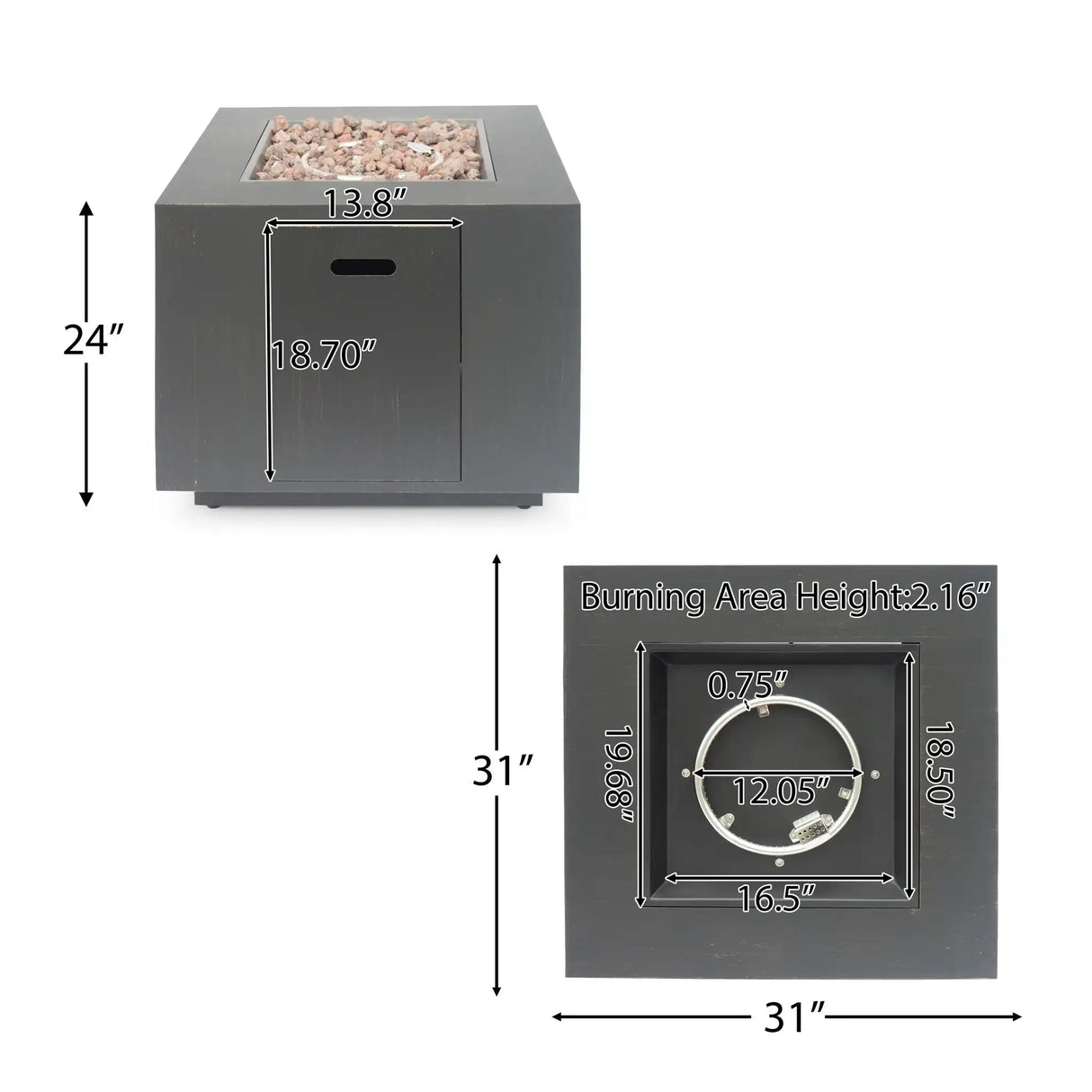 Outdoor Patio Gas Burning Fire Pit Table 50,000 BTU - Square