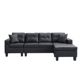 Modern-Sectional-Sofa-Set-with-L-Shape-Chaise-Lounge,-Cup-Holder,-Black-PU-leather,-4-Seater-Sofas-&-Sectionals