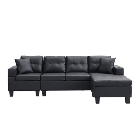 Modern-Sectional-Sofa-Set-with-L-Shape-Chaise-Lounge,-Cup-Holder,-Black-PU-leather,-4-Seater-Sofas-&-Sectionals
