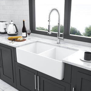 Double Bowl Apron Front Kitchen Sink 32", Sturdy And With Scratch Resistant - White