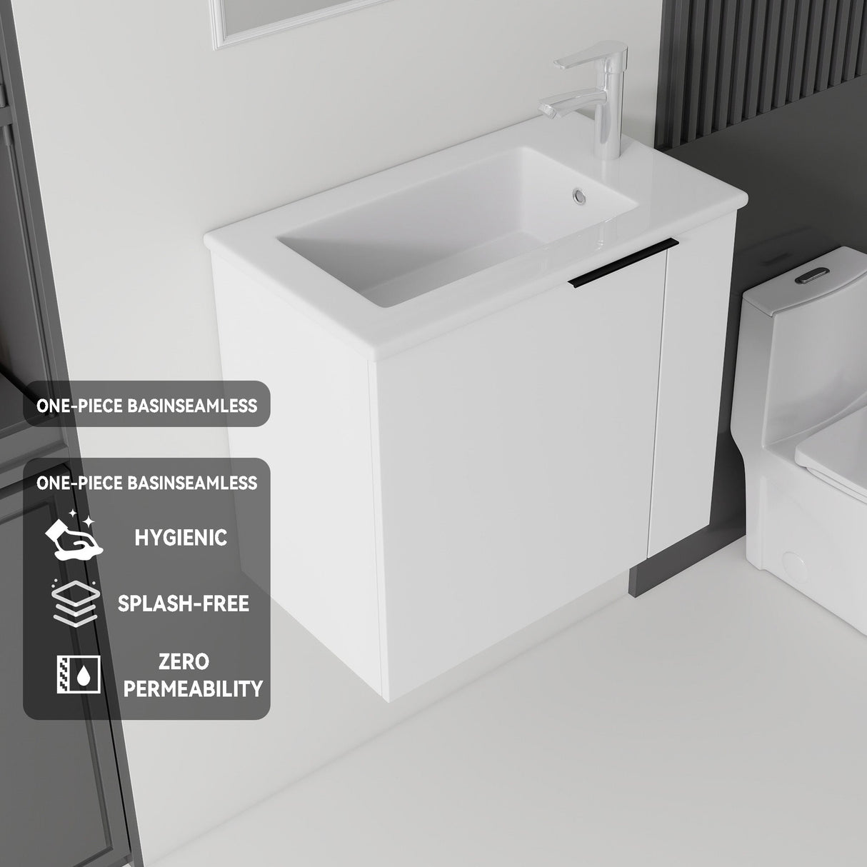 22 Inch Floating Bathroom Vanity with Sink, Soft-Close Door, Ceramic Sink, Plywood