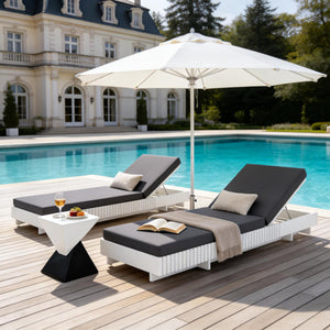 White Acacia Solid Wood Outdoor Chaise Lounge with Dark Grey Cushion