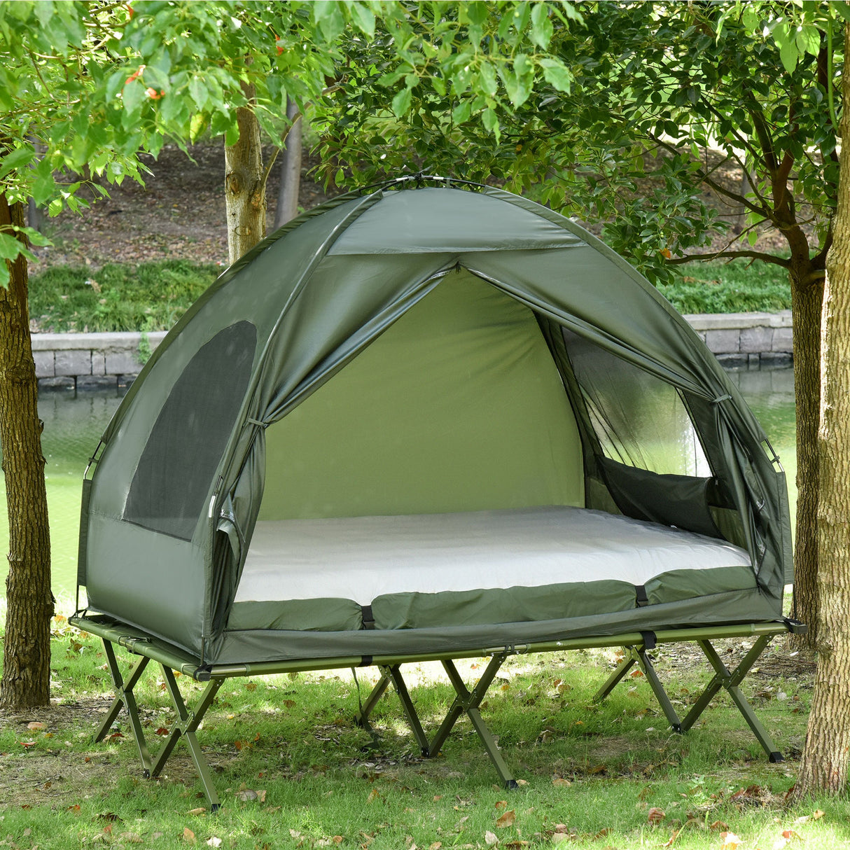 Outsunny 2-person camping cot tent with air mattress