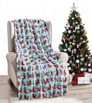 Faith, Hope, Love Home Decor Home Essentials Ultra Soft Blue Christmas Cats Holiday Throw Blanket (50" X 60")