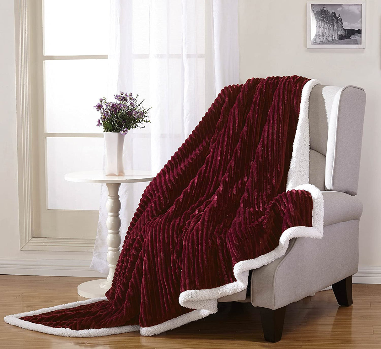 Ultra lush reversible sherpa corduroy throw blanket (50" x 60")