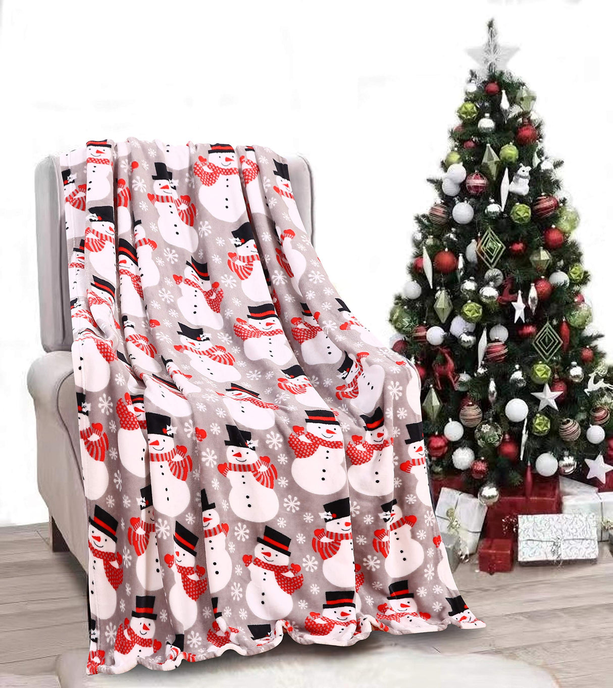 Faith, Hope, Love Home Décor Santa'S Little Helper Collection Festive And Cuddly Holiday Microplush Throw Blanket (50" X 60") - Winter Snowman