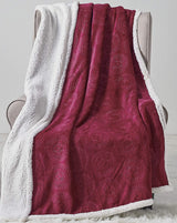 Bon iver collection extra soft mandala embossed microplush throw blanket with sherpa backing