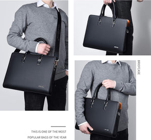 Genuine Leather Business Briefcase 15.6 Inch Laptop Bag Multi Compartment