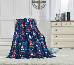 Faith, Hope, Love Home Decor The Shore Summertime Extra Soft Microplush Throw Blanket (50" X 60") - Lighthouse Blanket