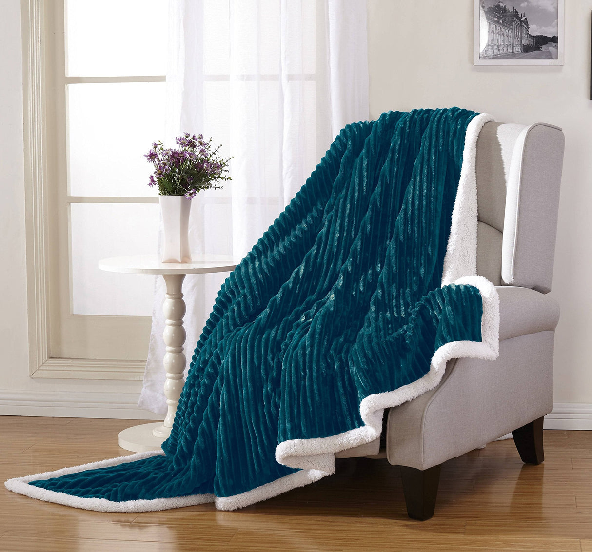 Decor&More Ultra Lush Reversible Sherpa Corduroy Throw Blanket (50" x 60")
