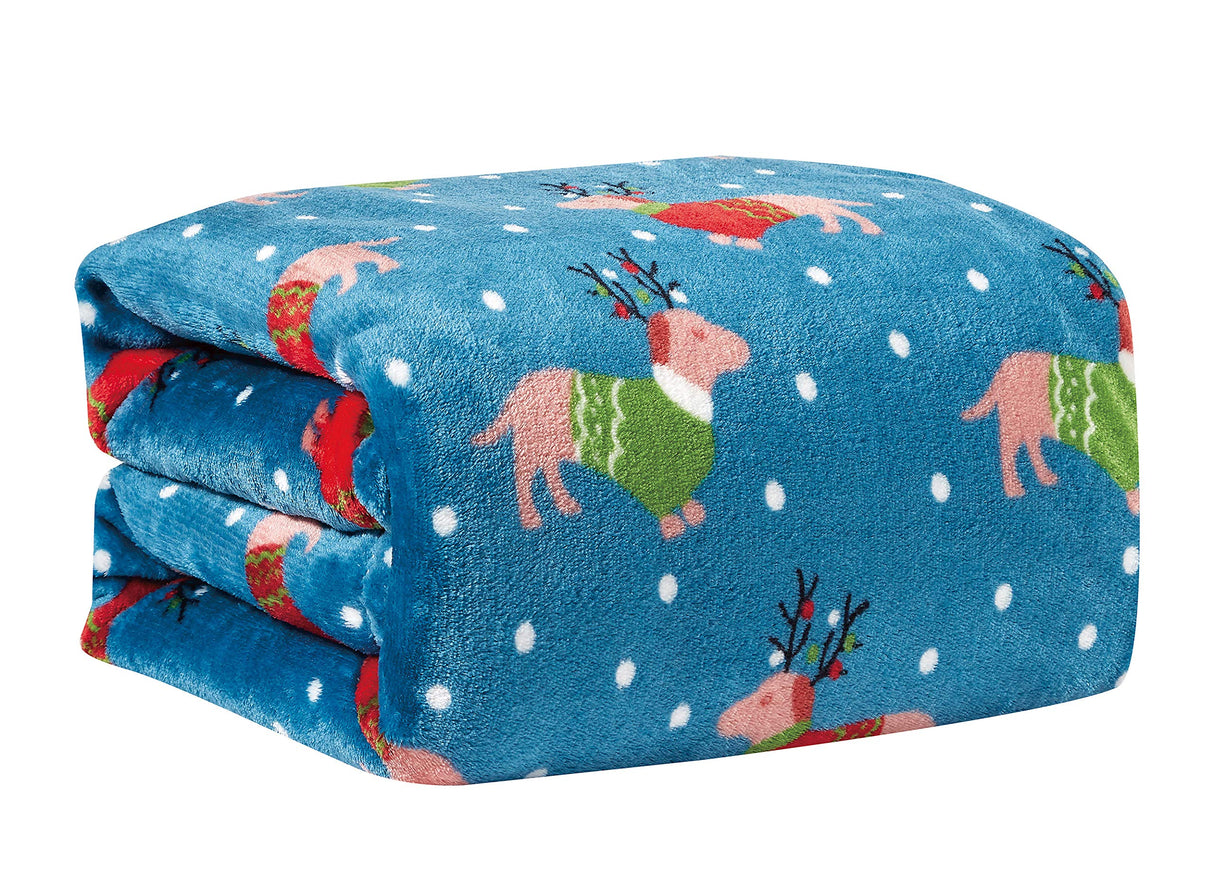 Decor&More Let it Snow Collection Microplush Holiday Throw Blanket (60" x 50") - Christmas Dogs