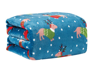 Decor&More Let it Snow Collection Microplush Holiday Throw Blanket (60" x 50") - Christmas Dogs