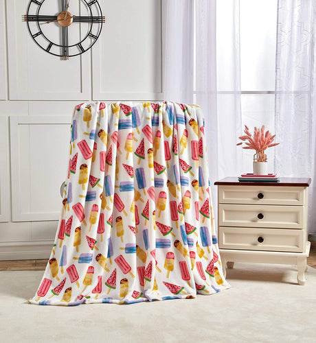 Summertime fun extra soft throw blanket (50" x 60") - ice cream, popsicles & watermelon for boys and girls and kids of any age