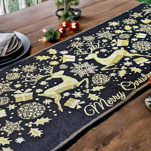 Magical Golden Reindeer Woven Tapestry Dining Table Runner