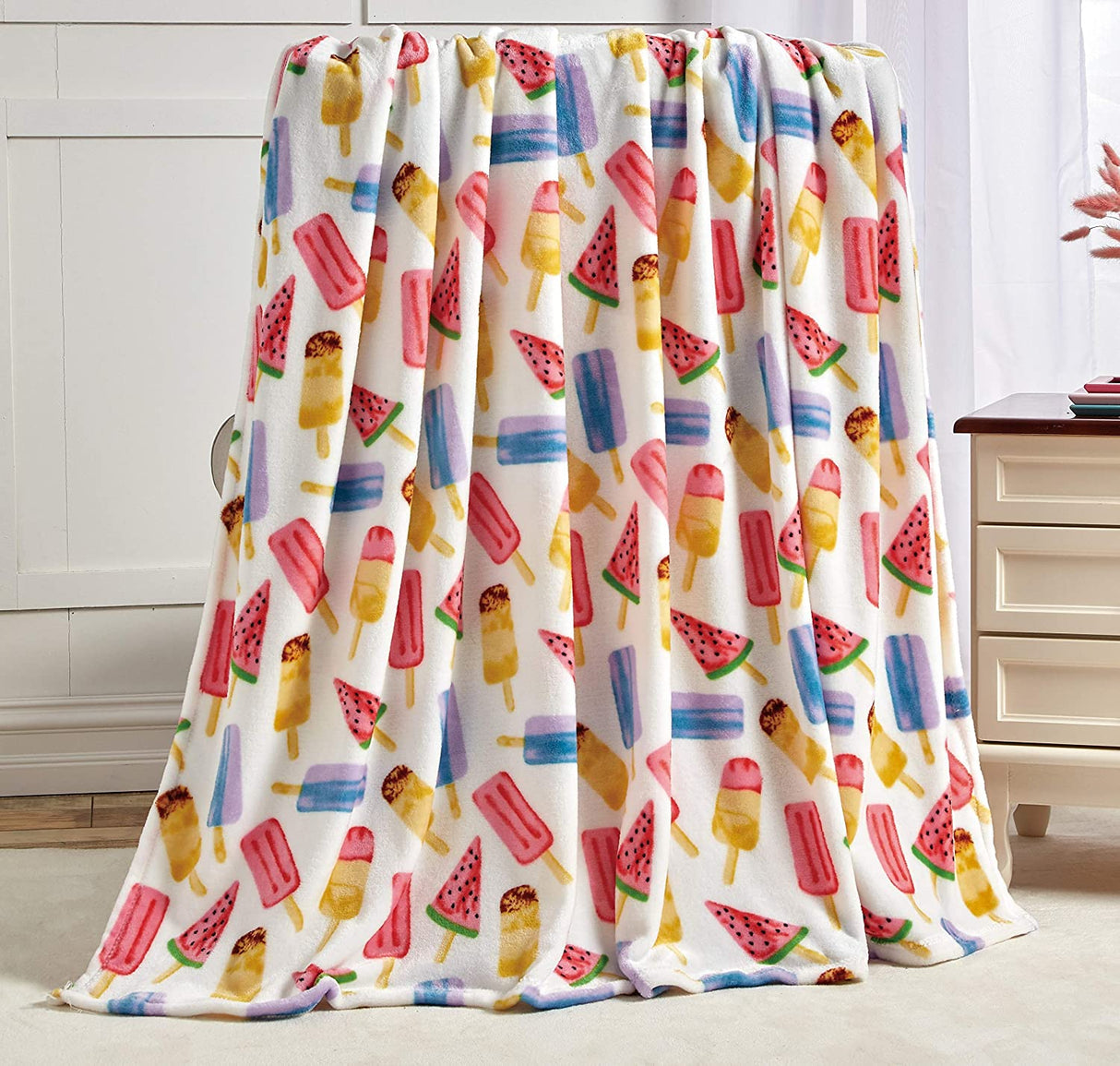 Summertime fun extra soft throw blanket (50" x 60") - ice cream, popsicles & watermelon for boys and girls and kids of any age
