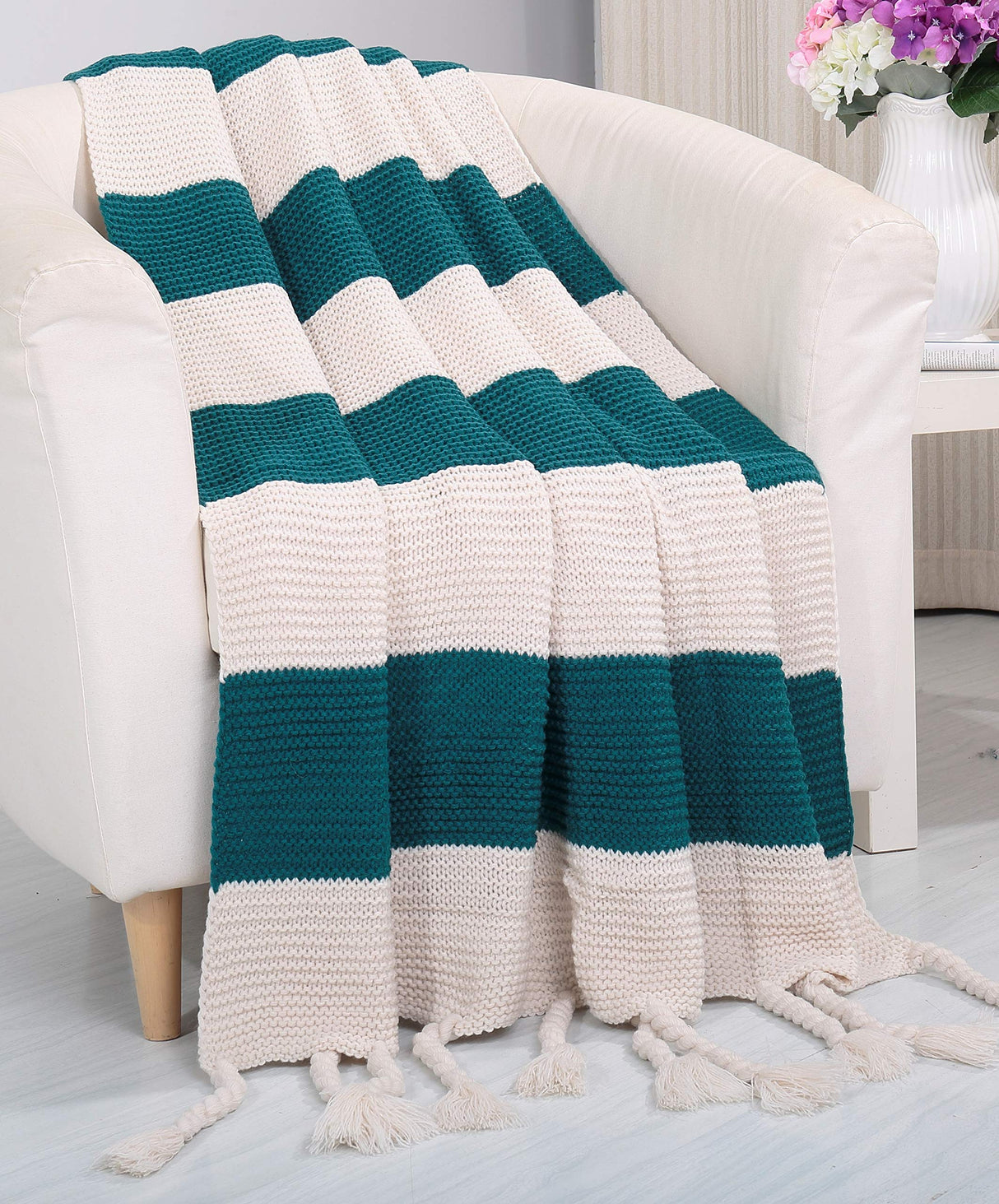 Faith, Hope, Love Home Decor Soft Touch Classic Woven Knitted 2-Tone Throw Blanket With Fringes