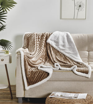 Decor&More Ultra Lush Reversible Sherpa Corduroy Throw Blanket (50" x 60") - gray